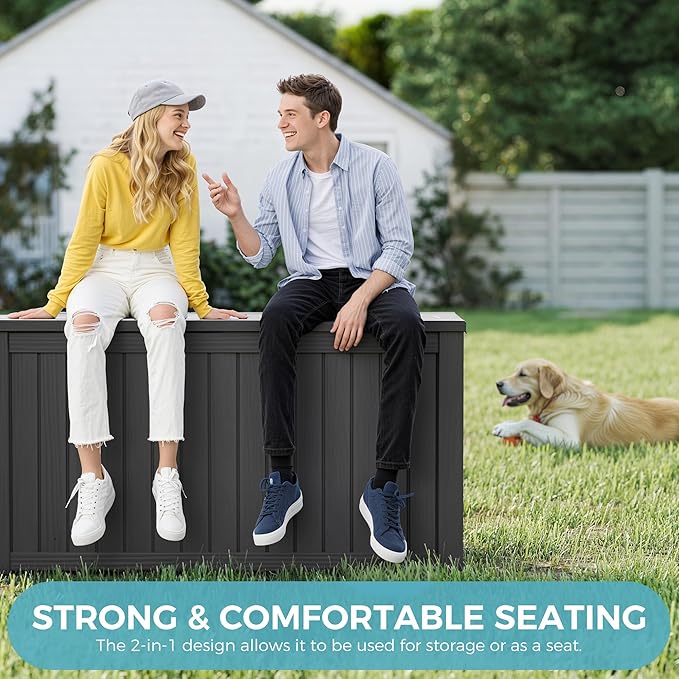 Outdoor Storage Box, Resin Deck Boxes Indoor and outdoor, Waterproof Storage Box Lockable Lid (Black, 160 Gallon)
