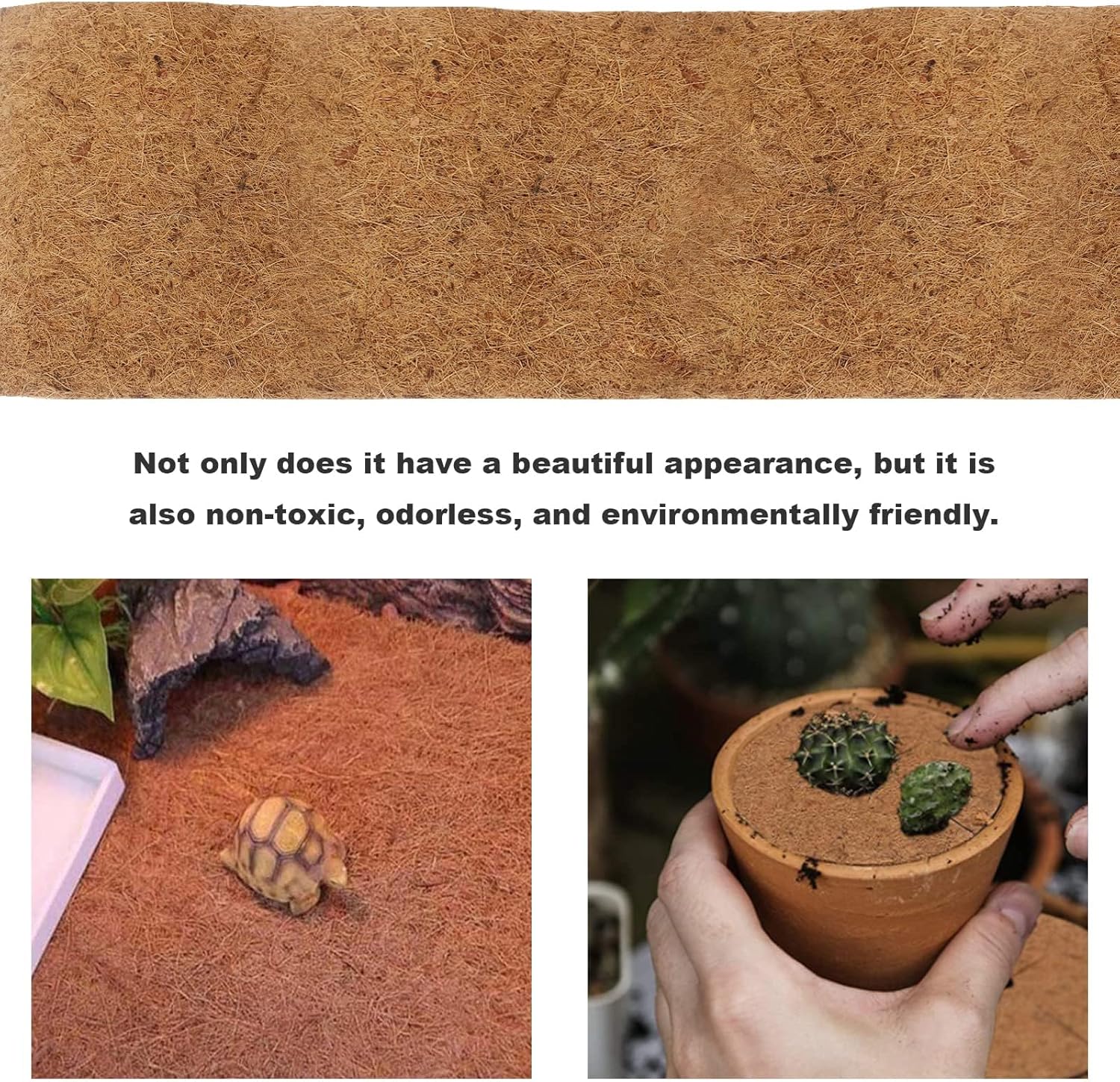 EATAKWARD 120'' x 12'' Coconut Mat, Coco Fiber Roll, Natural Coconut Coco Liner Roll, Thick Coco Liners for Planters, Flowers, Pet, Tortoise, Lizard, Snake, Rabbit, Brown (120 * 12 inch)