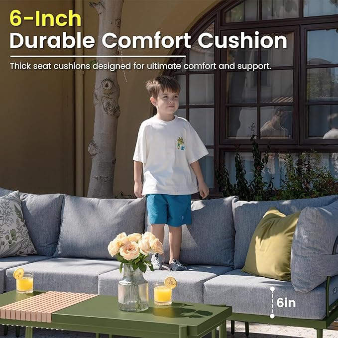 Sundale Outdoor 5 Pieces Patio Furniture Set, Metal Sectional Sofa Patio Conversation Set with Coffee Table, Modern Patio Corner Couch for Balcony, Porch, Sunroom