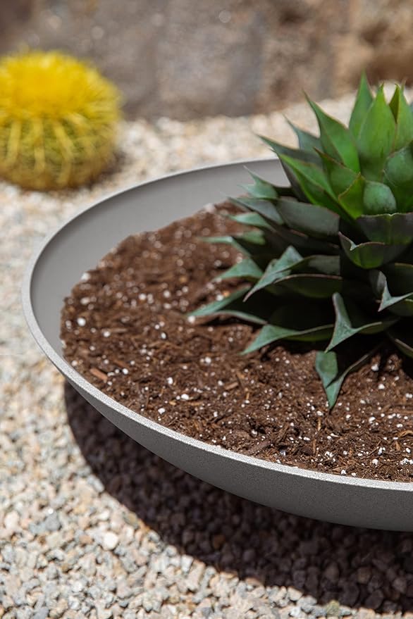 Veradek Mason Series Lane Bowl Planter-Large Round Planter for Indoor or Outdoor Tabletops/Gardens |Made from Plastic & Concrete with Drainage Holes|Modern Décor for Flowers, Succulents, Small Plants