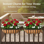 24“ Window Box Railing Planter with Coco Liner Metal Wall-Mounted Coconut Liner Planter Basket English Horse Trough Planters for Outdoor Deck Balcony Porch Fence Patio Black (4 Pack)