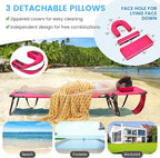 GYMAX Tanning Chair, 350lbs Beach Lounge Chair with Face Hole, Detachable Washable Pillow & Carry Strap, Adjustable Folding Chaise Lounge, Layout Chair for Outside, Patio, Poolside, Lawn (2, Pink)