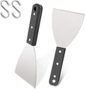 Leonyo Metal Griddle Spatula Scraper Tool For Barbecue Food, 2 Pack | Stainless Steel Griddle Scraper For Flat Top Grill, Heavy Duty Grill Scraper Diner Flat Straight Blade With Plastic Handle