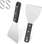 Leonyo Metal Griddle Spatula Scraper Tool For Barbecue Food, 2 Pack | Stainless Steel Griddle Scraper For Flat Top Grill, Heavy Duty Grill Scraper Diner Flat Straight Blade With Plastic Handle