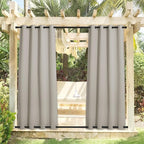 NICETOWN 2 Panels Natural Outdoor Curtains for Patio Waterproof, Rustproof Top & Bottom Grommet Weighted Windproof Drapes Thermal Insulated Blackout Outdoor Blinds for Porch/Gazebo, W52 x L84