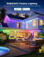 Govee Permanent Outdoor Lights Pro, 200ft with 120 RGBIC LED Lights for Daily and Accent Lighting, 75 Scene Modes for Outdoor Decor, IP67 Waterproof, Works with Alexa, Google Assistant, Matter, White