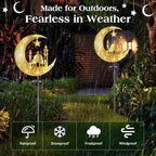 Lewondr 2Pcs Ramadan Solar Lights, Ramadan Decorations Outdoor, Metal Yard Signs LED Eid Decorations Mubarak Star Moon Castle, Waterproof Solar Garden Stakes Lights for Walkway Lawn Patio