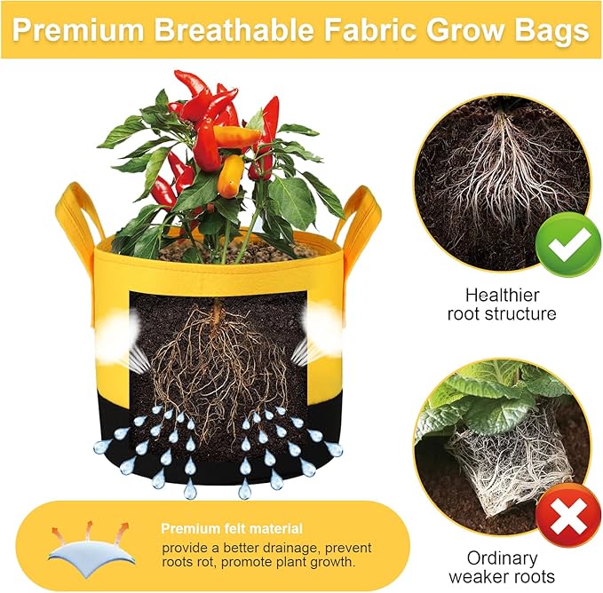 Grow Bags 5 Gallon,6 Pack Fabric Plant Pots with Handles Planter Bag for Outdoor Garden Planting Vegetables Flowers Fruit
