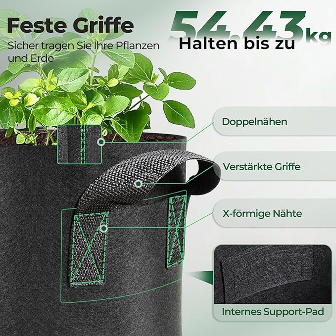 T4U 5 Gallon Grow Bags, Upgrade Grow Bags with Handles, Heavy Duty Thickened Nonwoven Fabric Pots, 5 Gallon Pots for Plants, Strawberry, Cherry Tomatoes (5 Pack)