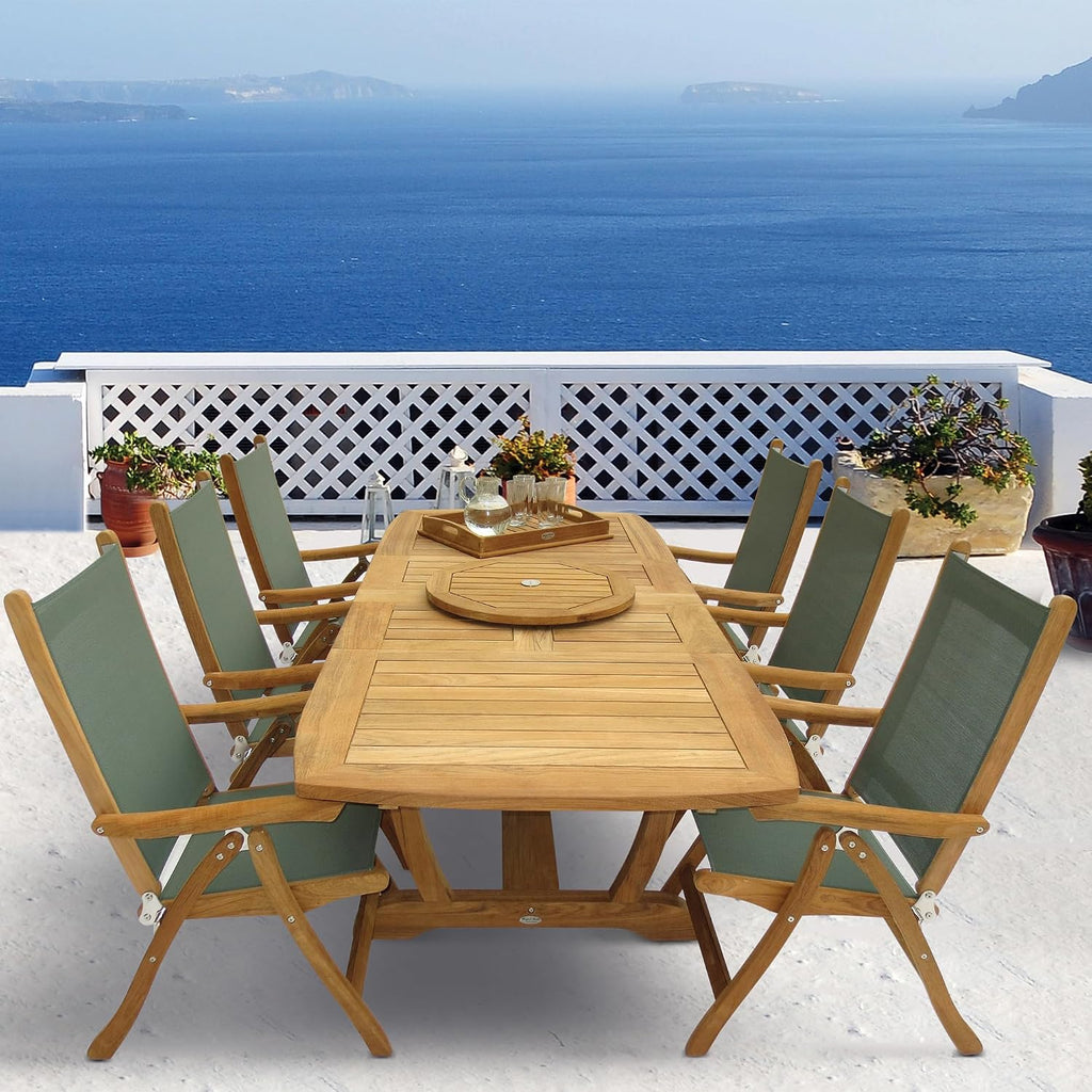 Royal Teak Collection FLBL Florida Teak Sling Chair, Reclining Outdoor Arm Chair, Adjustable Patio Chairs, Wooden Folding Chairs for Garden, Deck and Poolside Seating, Outdoor Furniture, White | Adjustable Reclining Patio Chairs with Black Sling, Teak