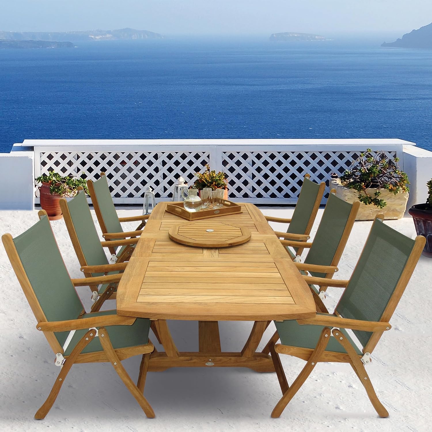 Royal Teak Collection FLBL Florida Teak Sling Chair, Reclining Outdoor Arm Chair, Adjustable Patio Chairs, Wooden Folding Chairs for Garden, Deck and Poolside Seating, Outdoor Furniture, White | Adjustable Reclining Patio Chairs with Black Sling, Teak