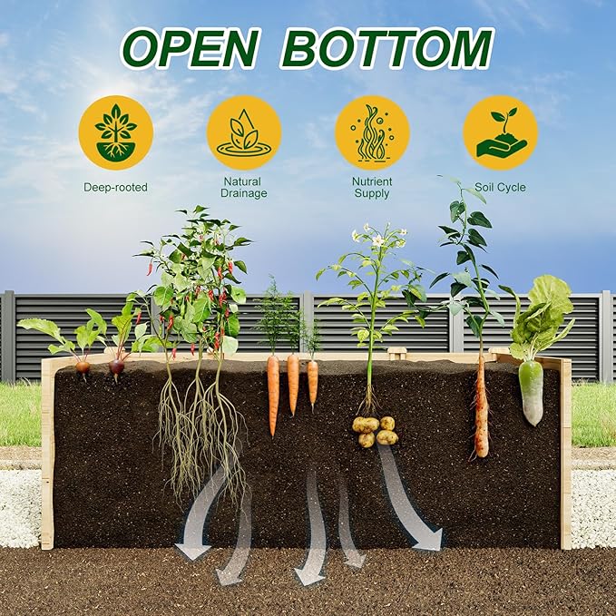 AMERLIFE Raised Garden Bed with Deer Proof Fence, 7.5Wx12Dx6H Outdoor Wooden Raised Garden Bed Planter with 19" Depth Planter Box