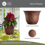The HC Companies Sierra Round Self-Watering Pot - Lightweight Plastic Planter for Herbs & More - Durable Plant Pots for Indoor Plants & Outdoor Plants (16” Rustic Redstone, Pack of 1)