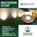 4 Pack, LED Brass Well Lights, 12V IP67 Waterproof Outdoor In Ground Light with MR16 Bulb and Swival Base, Low Voltage Landscape Lighting, 5W 2700K, Up Light for Garden Tree Bushe, Shielded Top