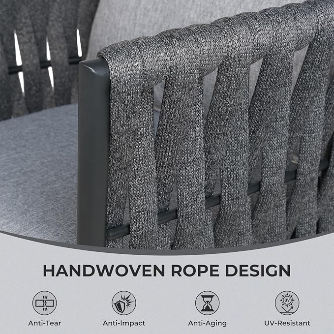 Grand patio 7-Piece Outdoor Dining Set for 6, Patio Dining Furniture Set for 6 Swivel Rope Wicker Chairs & 1 Bent Legs Rectangular Dining Faux Woodgrain Table with Umbrella Hole, Dark Gray