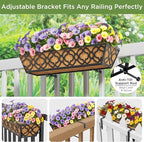 Y&M 24" Window Boxes Horse Trough with Coconut Coir Liner, 2pcs 24 Inch Window Deck with Coco Liner, Black Metal Hanging Flower Planter Window Basket Deck Railing Planter Boxes for Outdoor Indoor Lawn