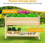 giantex raised garden bed on wheels, wood planter, side view