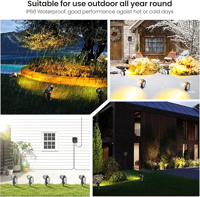 LED Landscape Lighting Kit Outdoor Landscape Lights with Remote Control Dimmable IP66 Waterproof 2700-6500K Spot Lights for Garden Lawn Patio Yard with US Plug 8 Pack