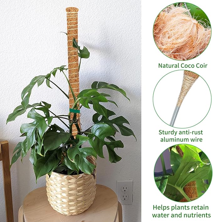 4 Pack 28 Inch Moss Pole Monstera Plant Support, Coir Moss Poles for Climbing Indoor Plants, Bendable Plant Stake Trellis for Potted Plant, Pothos, Philodendron