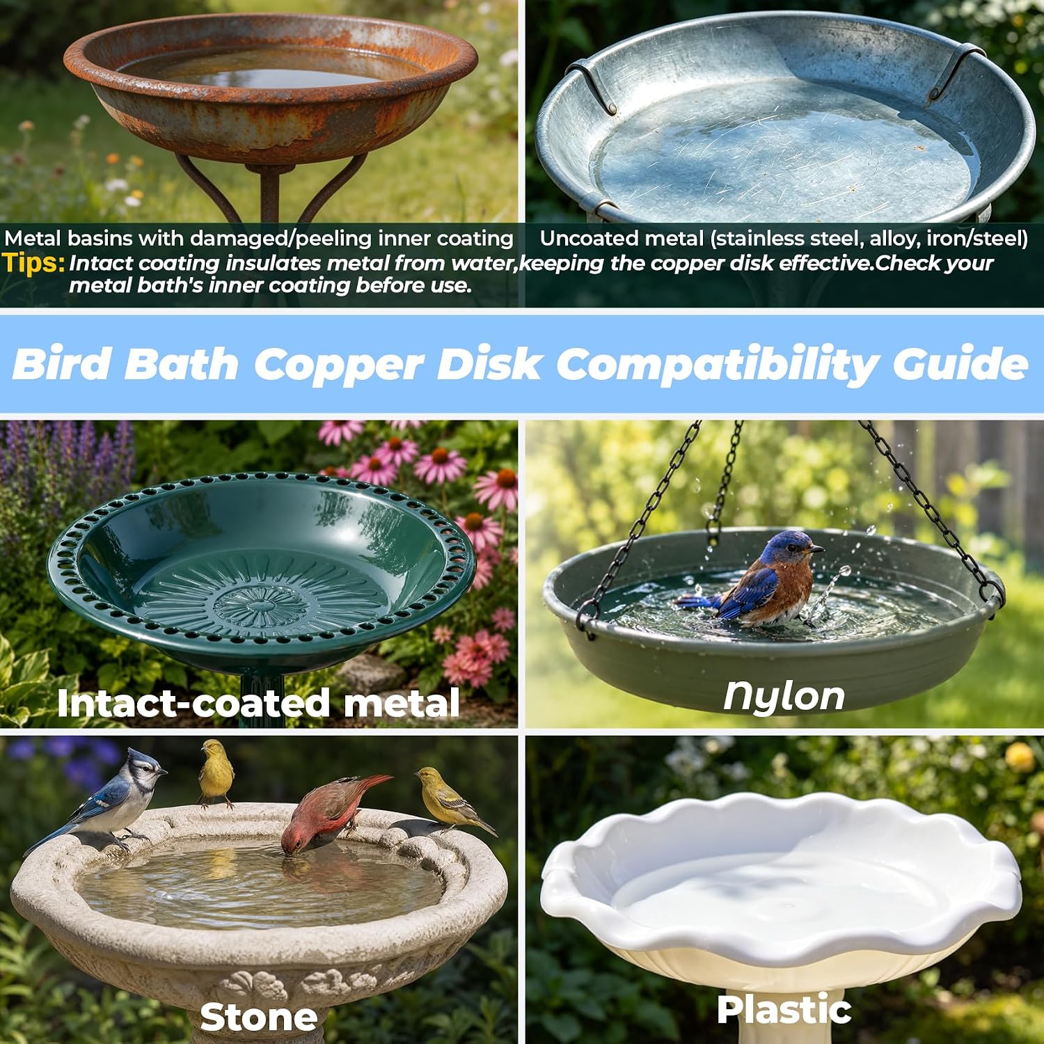 Bird Bath Copper Disk 99.9% Pure Copper Release Cu Clean Water Outdoor Disc | Diameter 4", 0.6mm Triple-Point, Release Boost Cu+, All-Season Purification, Outdoor Bowl Birdbath, Garden Backyard Disc