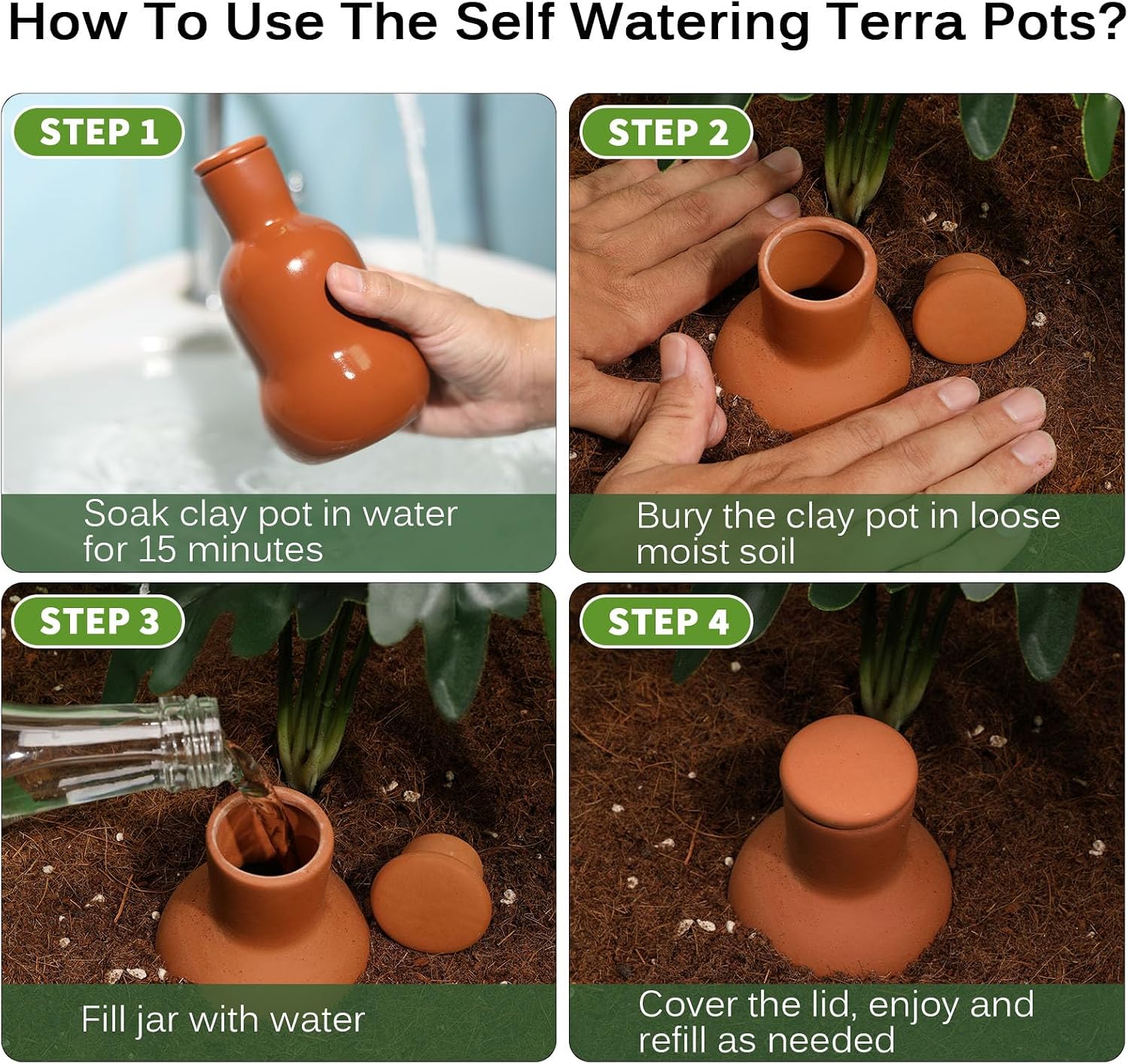Terracotta Ollas Watering Pots, 2 PCS Slow Release Plant Watering Globes Terracotta Self Watering Planter Insert, Holds 15 Oz Water Automatic Watering System for Potted Plants While On Vacation