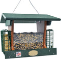 DutchCrafters Poly Hopper Bird Feeder with Suet Holder, Large Suet Feeder for Birds, Outdoor Hanging - Amish American Made (Turf Green & Cedar)