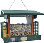 DutchCrafters Poly Hopper Bird Feeder with Suet Holder, Large Suet Feeder for Birds, Outdoor Hanging - Amish American Made (Turf Green & Cedar)