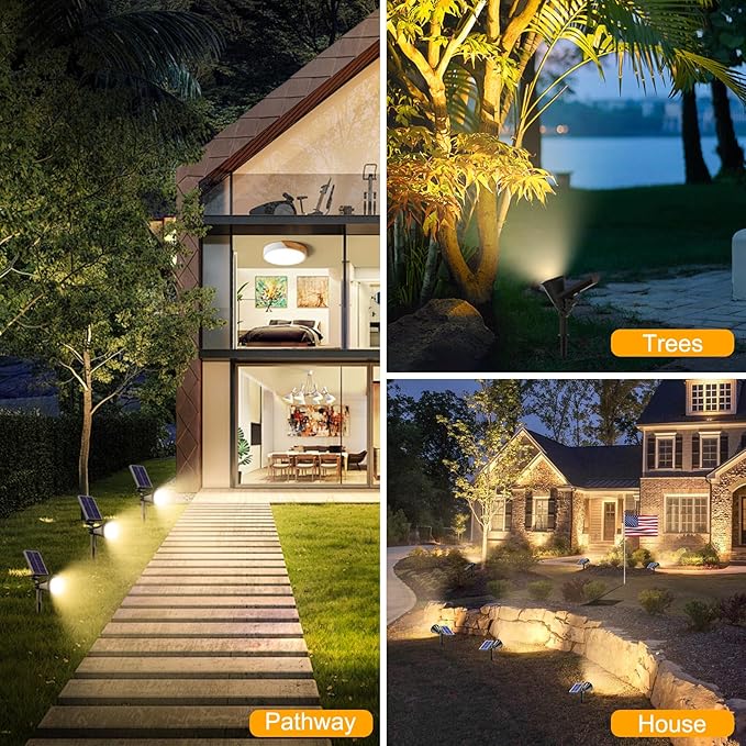Solar Lights Outdoor Waterproof, 36 LEDs Adjustable Solar Spot Lights Outdoor, 2-in-1 Solar Powered Spotlight Landscape Lighting for Tree, Garden, Yard, Pathway- 3 Pack (Warm White)