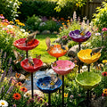 7-Color Metal Flower Bird Bath & Bee Watering Station (Red) | Rust-proof metal bowl with anti-tip stake for stability. Ideal for outdoor use as a bird baths and pollinator water feeder.