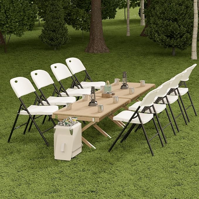 Nazhura 350 Weight Limit Heavy Duty Plastic Folding Chair with Reinfoced Steel Frame for Indoor and Outdoor, Wedding, Party, Restaurant, Meeting Room, Patio and Garden (White, 6 Pack)