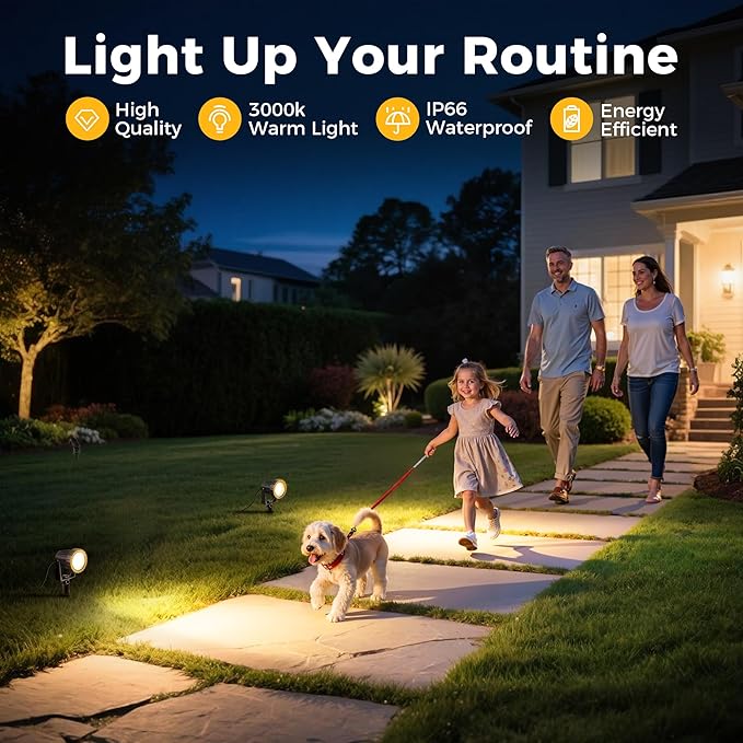 L LOHAS LED Outdoor Landscape Lighting, Auto On/Off 3000K Low Voltage Landscape Lighting, IP66 Waterproof Spot Lights for Yard, Outside, Garden, House, Pathway, Plant, Holiday Decor (6 Pack)