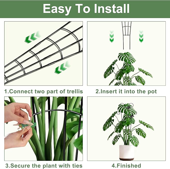 30'' Larger Plant Trellis Indoor, Expandable Metal Trellis for Climbing Plants Indoor, House Plant Climbing Support for Monstera Hoya Pothos, 4P