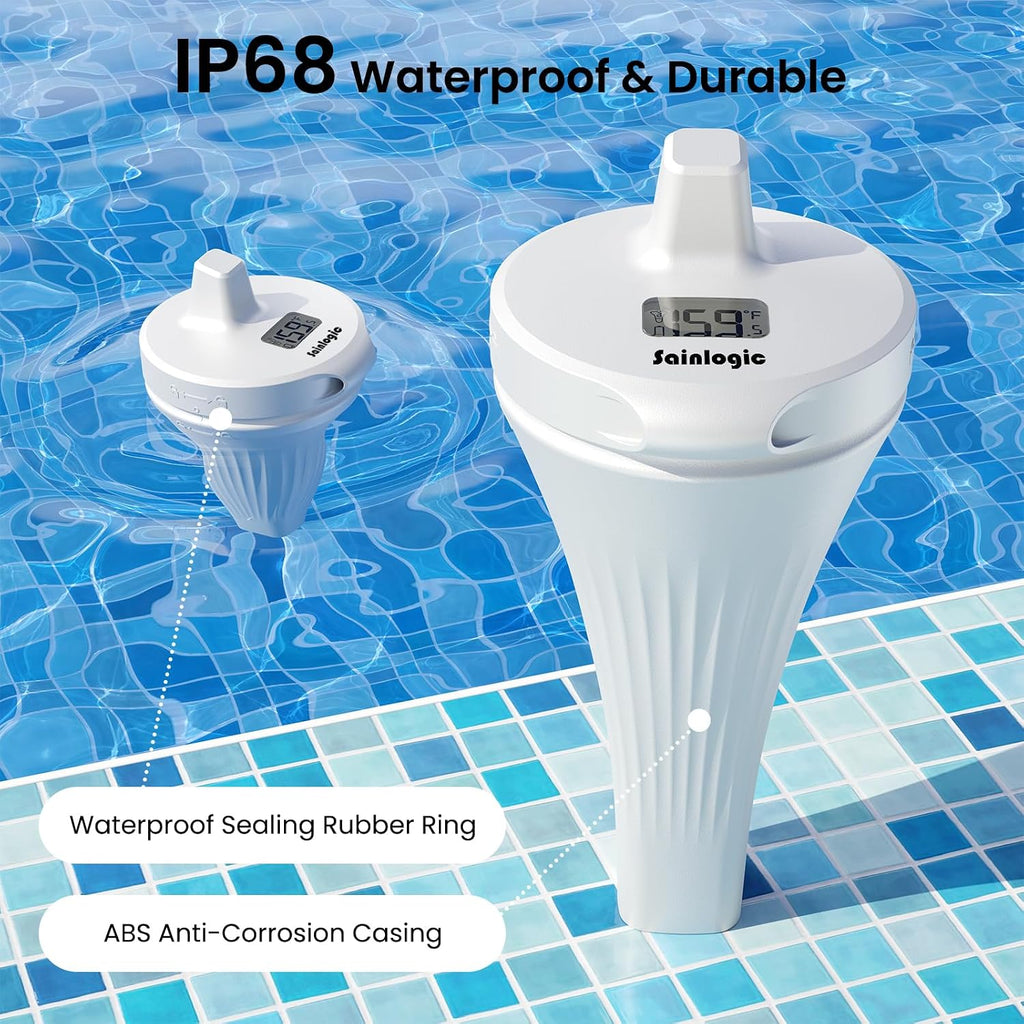 Sainlogic Floating Pool Thermometer, Wireless with High Precision and Easy Read, IP68 Waterproof for Outdoor Swimming, Hot Tub, Pond, Fish Tank, Patio and Aquarium