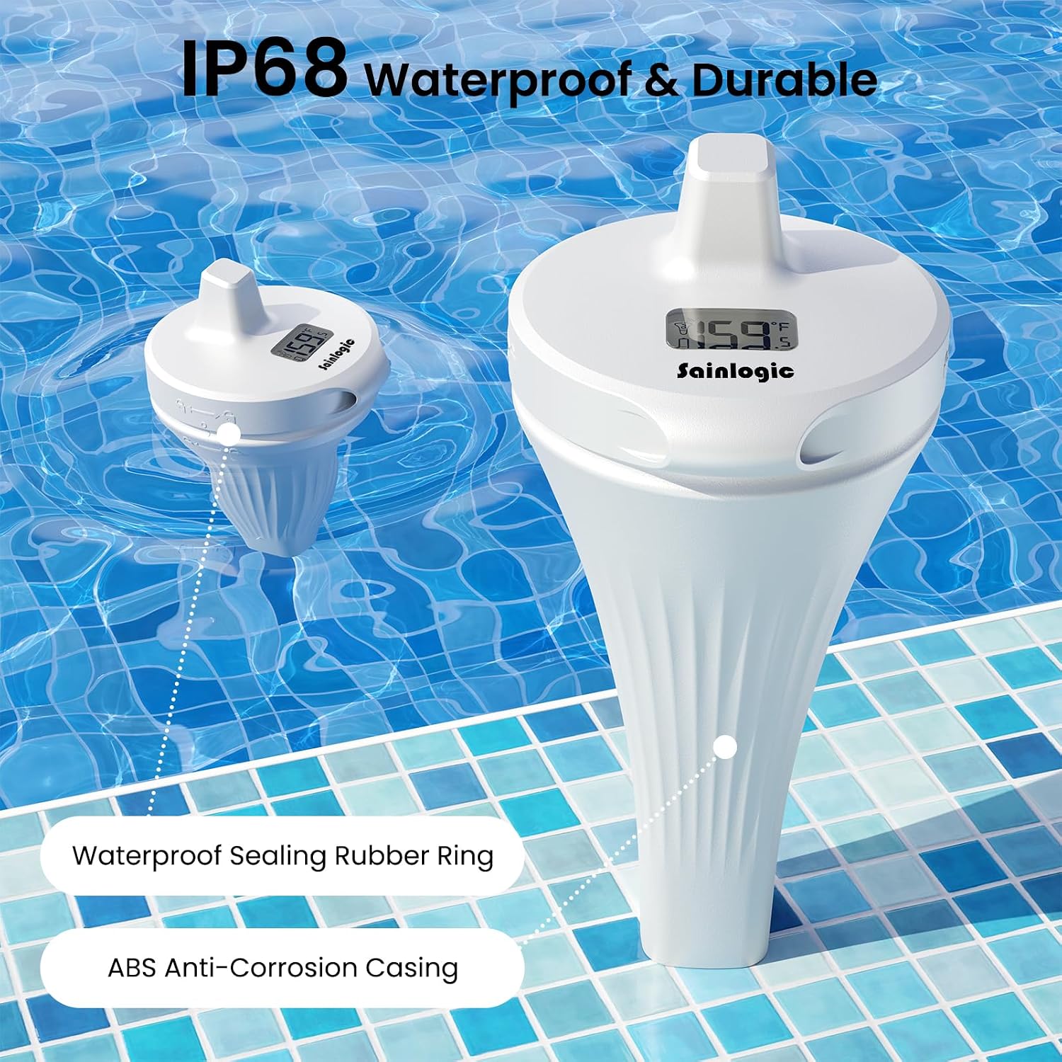 Sainlogic Floating Pool Thermometer, Wireless with High Precision and Easy Read, IP68 Waterproof for Outdoor Swimming, Hot Tub, Pond, Fish Tank, Patio and Aquarium