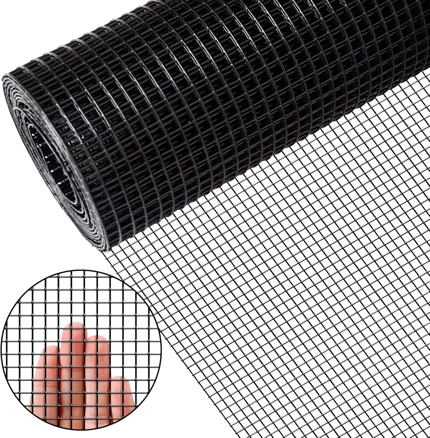 Zevemomo 36" x 50' 1/4inch Hardware Cloth, Black Vinyl Coated Chicken Wire Fence Galvanized Welded Mesh Roll for Home Garden Rabbit Cage