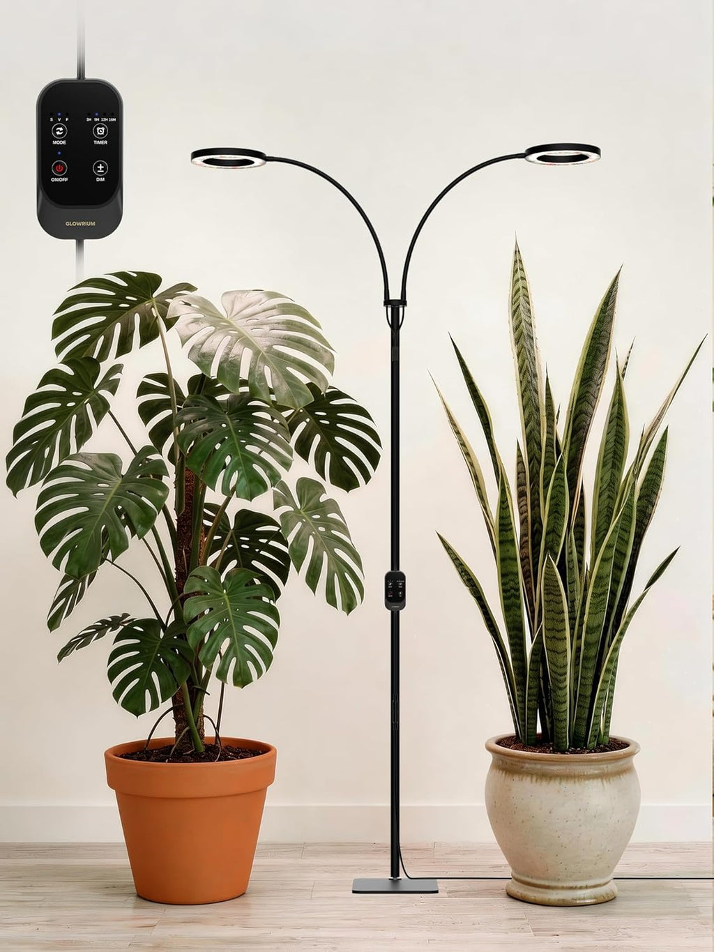 36W Grow Lights for Indoor Plants,Full Spectrum LED Plant Light with Stand | Dual Heads, Adjustable Height and Angle, 3/9/12H Timer, Dimmable, 3 Modes Floor Plant Growing Lamp for Indoor Growing, Black
