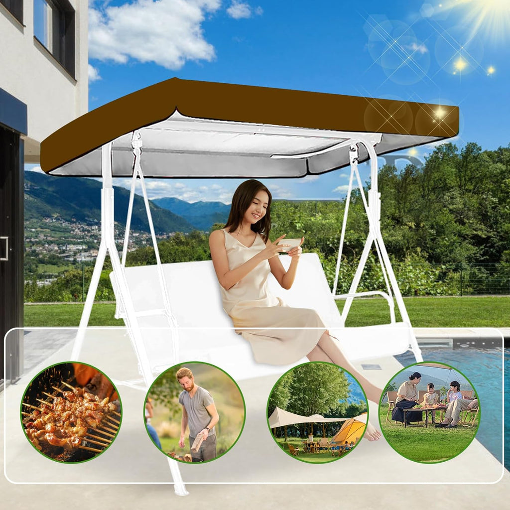 Swing Canopy Replacement 75x47 Inch Waterproof Sunproof Outdoor Swing Cover Replacement Patio Hammock Canopy Roof for Garden Chair Coffee