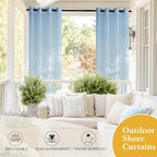 RYB HOME Outdoor Sheer Curtains - Waterproof Linen Like Semitransparent Drapes Glare Control UV Protection for Outside Living Space, Patio, Lanai, W 54" x L 84", 2Pcs, Navy Blue