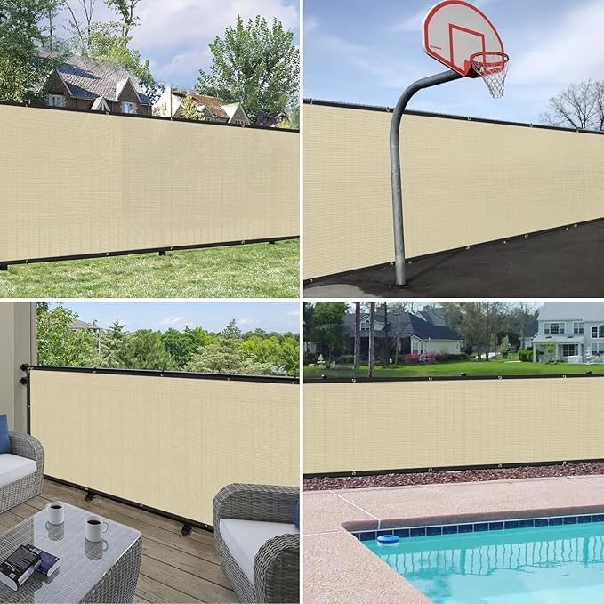 Windscreen4less Privacy Fence Screen Heavy Duty Windscreen Fencing Mesh Fabric Shade Net Cover with Brass Grommtes for Outdoor Wall Garden Yard Pool Deck, 6'x50' Beige