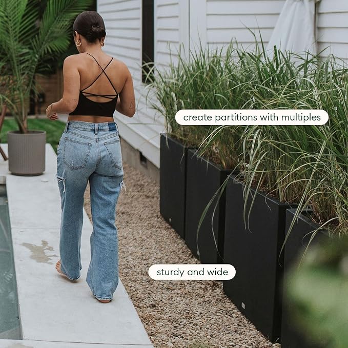 Veradek Block Series Span Plastic Planter - Tall Rectangular Planter for Indoor or Outdoor Patio/Porch | Durable All-Weather with Removable Insert Bucket | Modern Design for Plants, Flowers, Garden