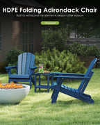 GREENVINES Folding-Adirondack-Chairs Set of 2, HDPE All Weather, Blue | Hidden Cup Holder | 5” Wide Armrests | Foldable Fire Pit Chair | Reclined Legs | Low Maintenance for Outdoor Patio Deck