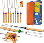 Smores Sticks, Marshmallow Roasting Sticks for Fre Pit, 8 pcs | Perfect as a Gift - Beautifully Engraved Handles - Telescoping Stainless Steel Hot Dog Sticks Skewers