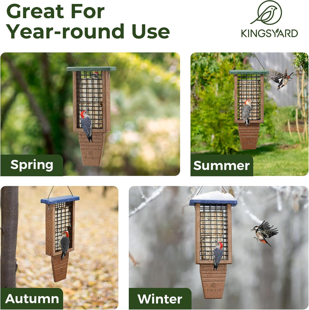 Kingsyard 2 Pack Double Tail-Prop Suet Bird Feeder | Recycled Poly Lumber Suet feeder, Sturdy & Durable, Outside Hanging, Great for Woodpecker & Clinging Birds, Blue