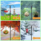 FEED GARDEN Adjustable Double Shepherds Hook for Outdoor with 5 Prong Base 63 Inch Heavy Duty Two Sided Bird Feeder Pole for Hanging Plant Baskets, Solar Light Lanterns, Wind Chimes 2 Pack