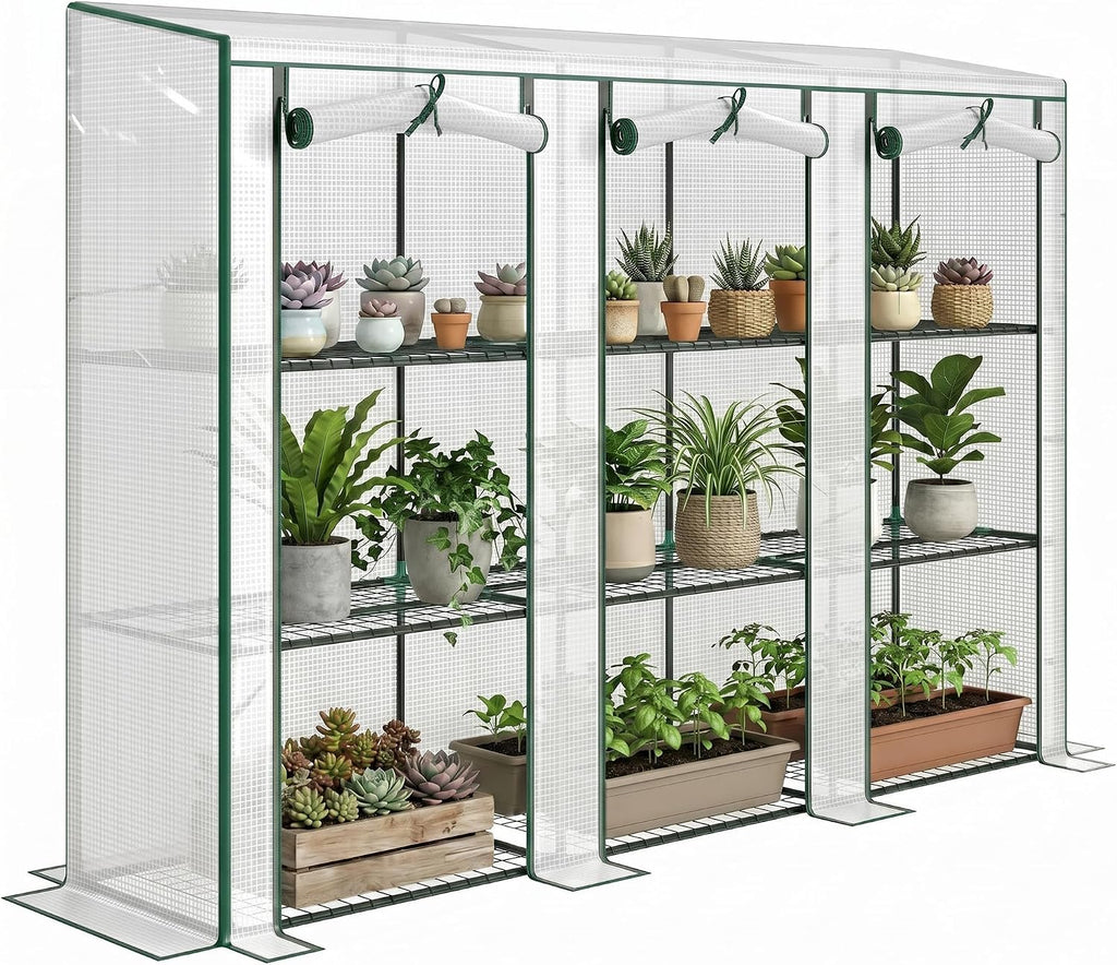 outsunny lean-to greenhouse with 3 tier shelves 84.6", main product view