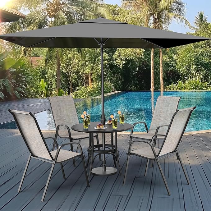 VINGLI Patio Chairs Set of 6 – Stackable Outdoor Dining Chairs with Comfortable Sling High Back Chairs and Armrests for Lawn, Poolside, Courtyard, Balcony, Garden, Yellow