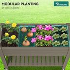 YITAHOME 3.6x1.5x2.8 FT Elevated Garden Bed Kit with Legs and Wheels, Outdoor Large Resin Planter Box Stand with Drain Plug and Storage Shelf for Plants Vegetables Fruits, Light Brown