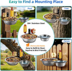 2 Bowls Squirrel Food&Water Feeder, Metal Chew-proof Squirrel Feeders for Outside, Picnic Table with 2 Corn Cob Holders - Removable Smart Drainage 304 Bowl+Bird Water Bowl&Seed Tray-Tree Mounted
