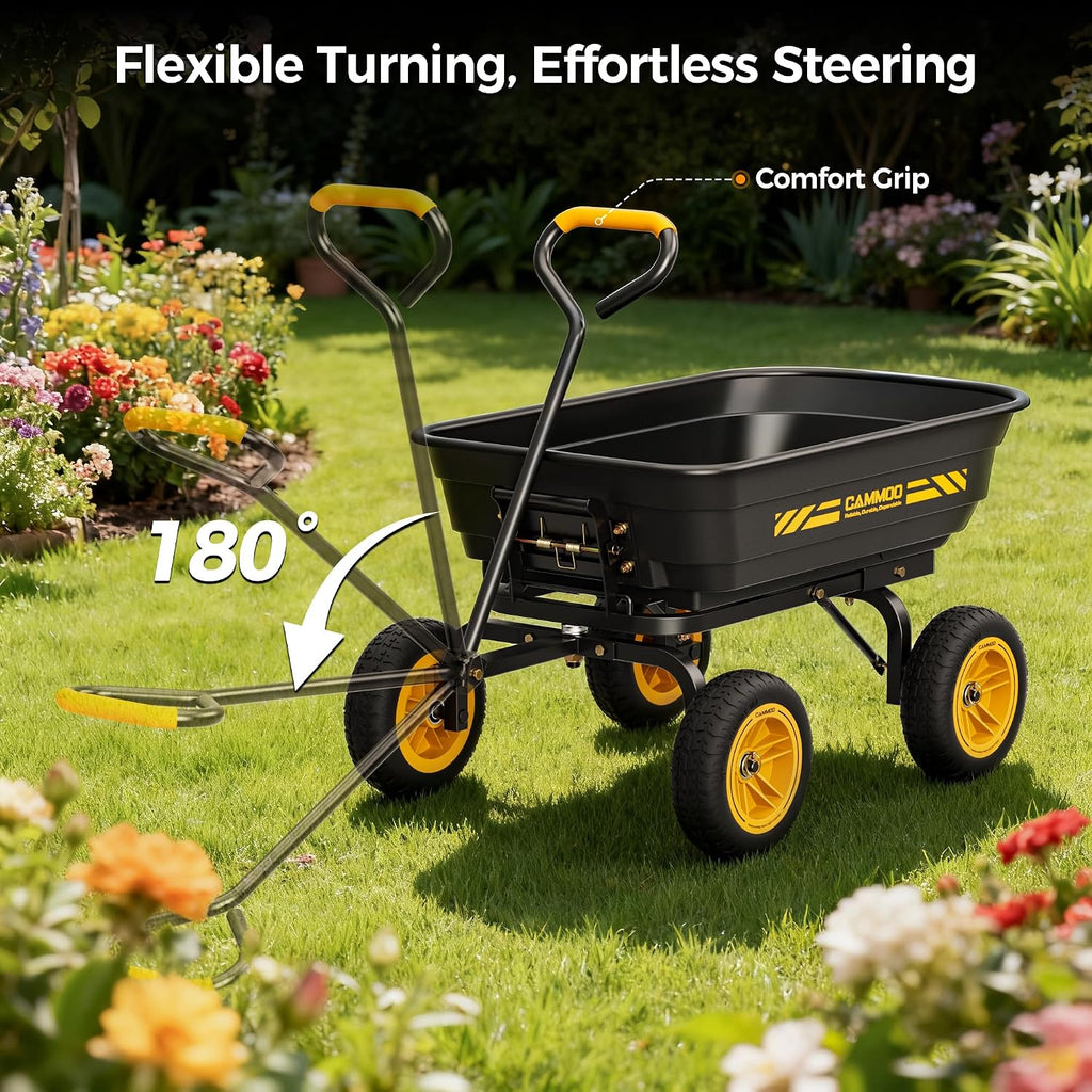 cammoo 10-in no-flat tires 600lb garden dump cart on a desk or shelf
