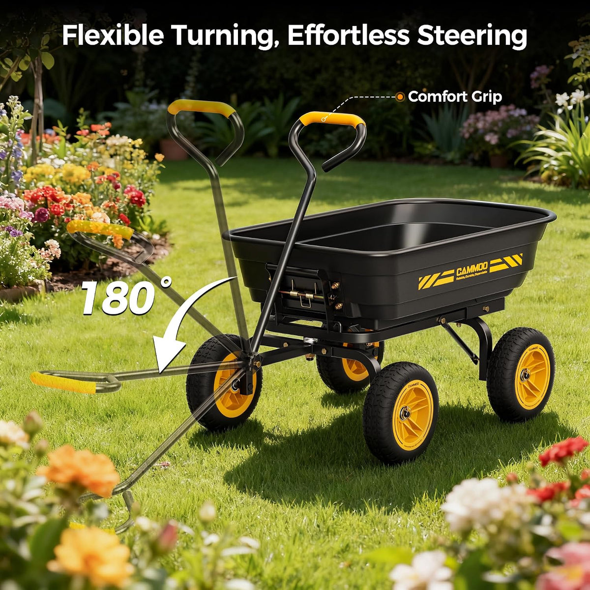 cammoo 10-in no-flat tires 600lb garden dump cart on a desk or shelf